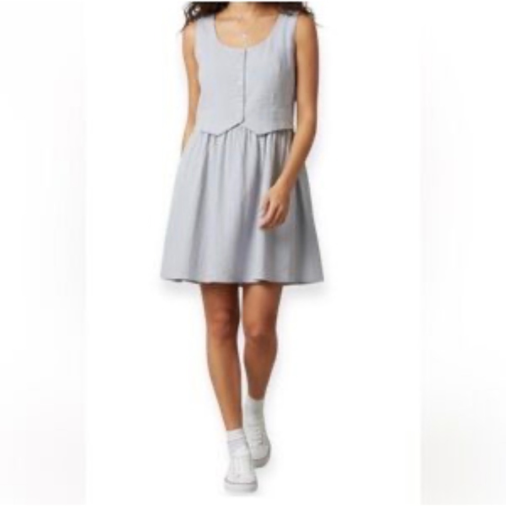 Paper Heart Womens Light Blue Linen Blend Vest Overlay Mini Dress Small